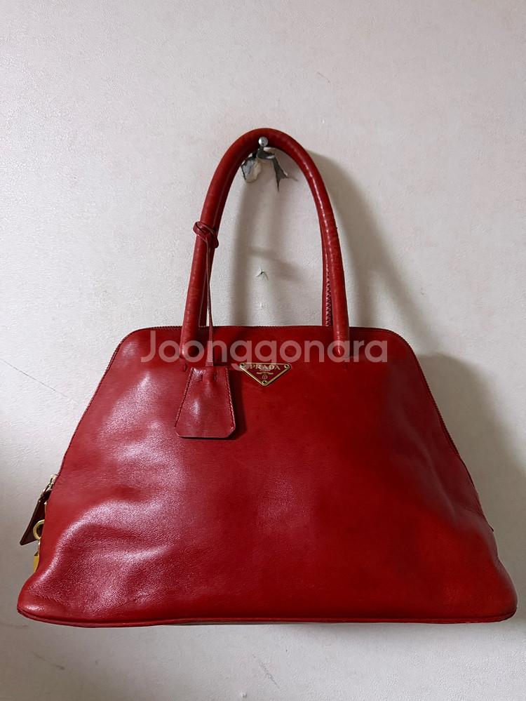 프라다 레더 삼각로고 레더 토트백--0