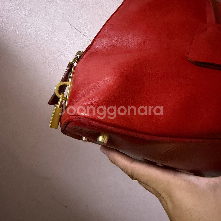 프라다 레더 삼각로고 레더 토트백--5