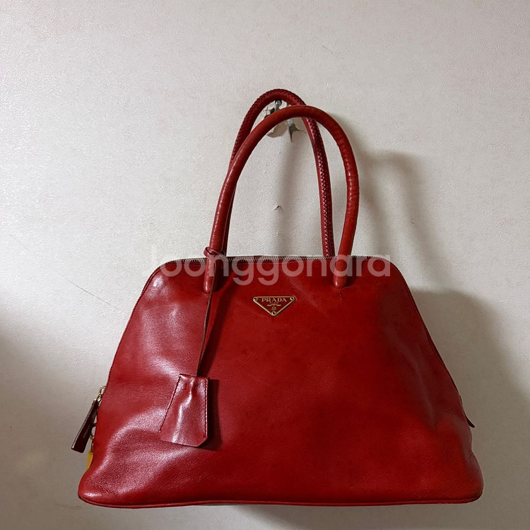 프라다 레더 삼각로고 레더 토트백--9