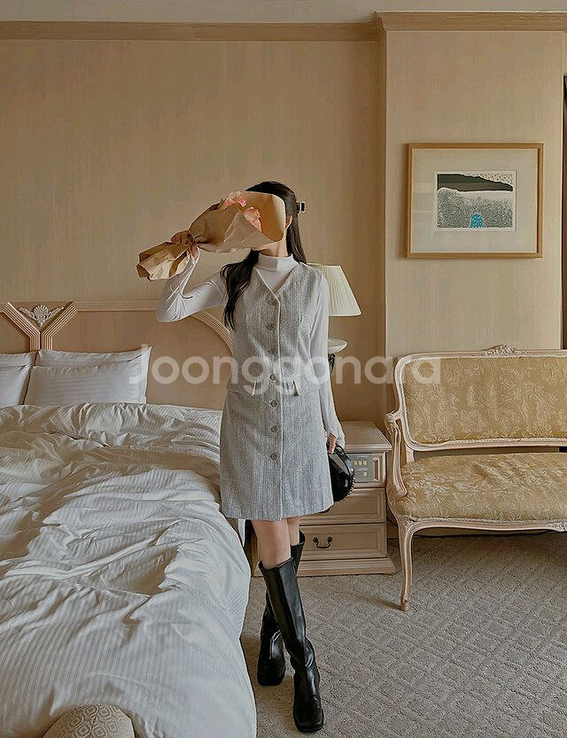 빅사이즈 뷔스티에 원피스 그레이--3