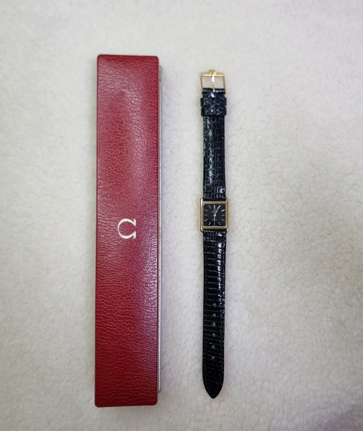 오메가 드빌 탱크 블랙 다이얼 핸드와인딩 여성 시계--2