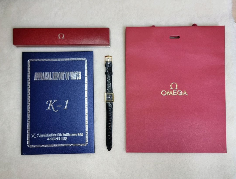 오메가 드빌 탱크 블랙 다이얼 핸드와인딩 여성 시계--7