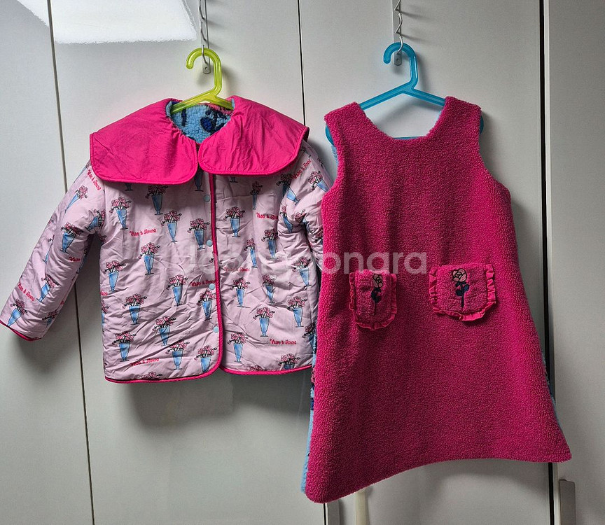 베베베베 로즈 원피스+리버시블코트xl--5