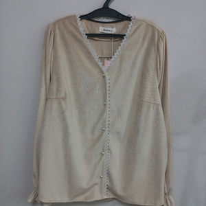 빅사이즈 벨벳 블라우스 라이트베이지