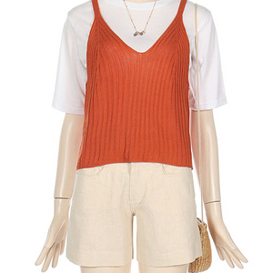 반팔 니트 뷔스티에 티셔츠 오렌지 free