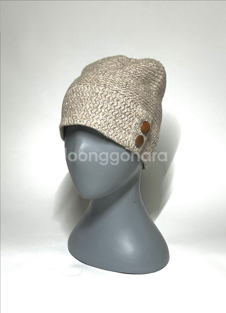 LL BEAN 엘엘빈 초레어 빈티지 램스울 베이지 비니 단추 에스닉 남녀공용 모자 겨울 방한 햇 캡--0