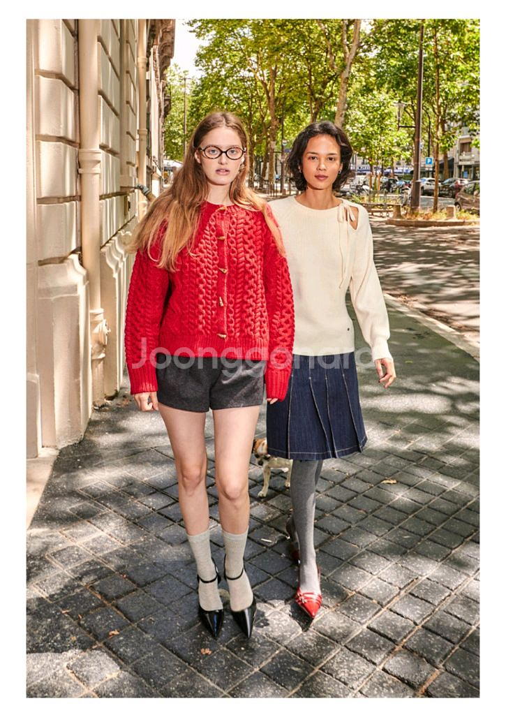 플랙 테일 오브 노스텔지아 케이블 가디건 레드--0