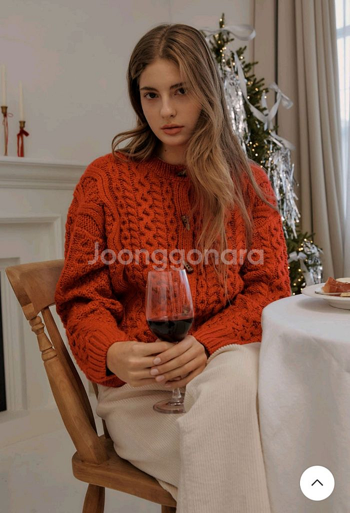 플랙 테일 오브 노스텔지아 케이블 가디건 레드--5