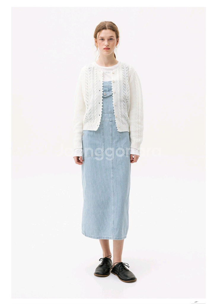 앤유 크랜본 포켓 포인트 데님 오버롤 원피스--4