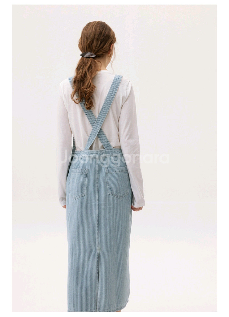 앤유 크랜본 포켓 포인트 데님 오버롤 원피스--6