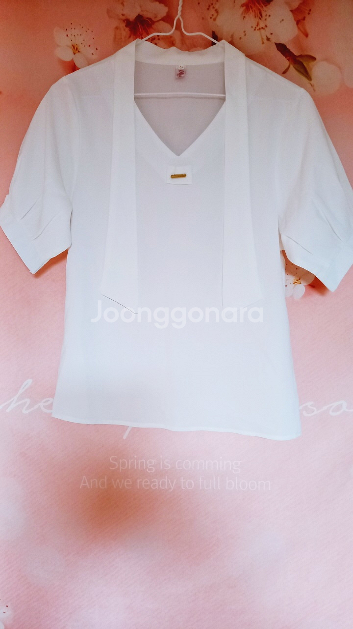 여성용 반팔 블라우스 쉬폰 리본 타이--0
