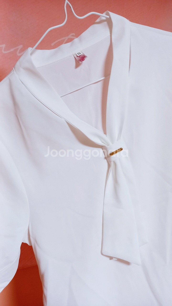 여성용 반팔 블라우스 쉬폰 리본 타이--1