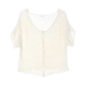 [M]모노하 아이보리 헤어리 반팔 가디건 셋업