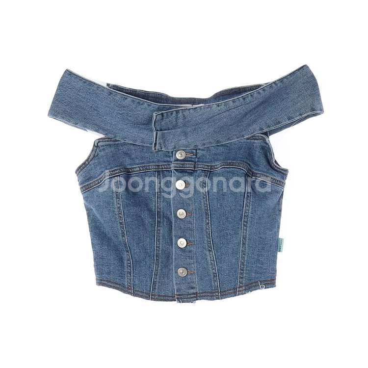 (새상품)[M]인스턴트펑크 데님 오프숄더 블라우스 청 튜브탑--0