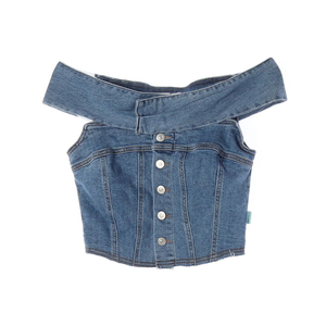 (새상품)[M]인스턴트펑크 데님 오프숄더 블라우스 청 튜브탑