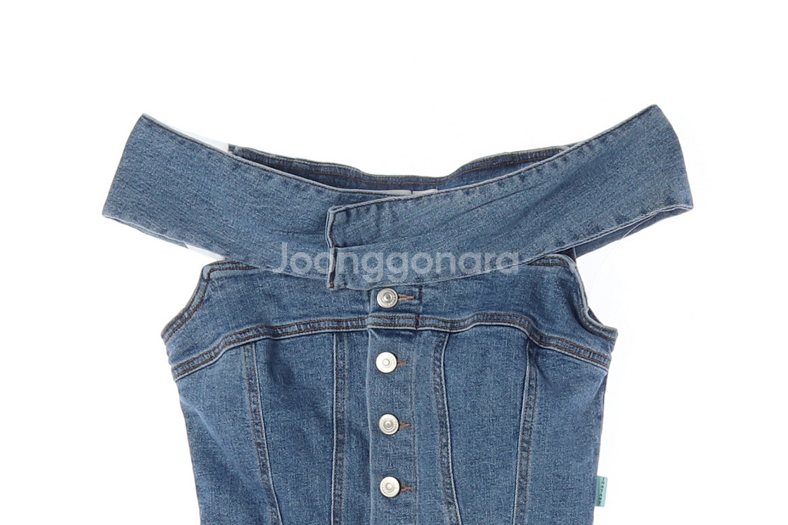 (새상품)[M]인스턴트펑크 데님 오프숄더 블라우스 청 튜브탑--1