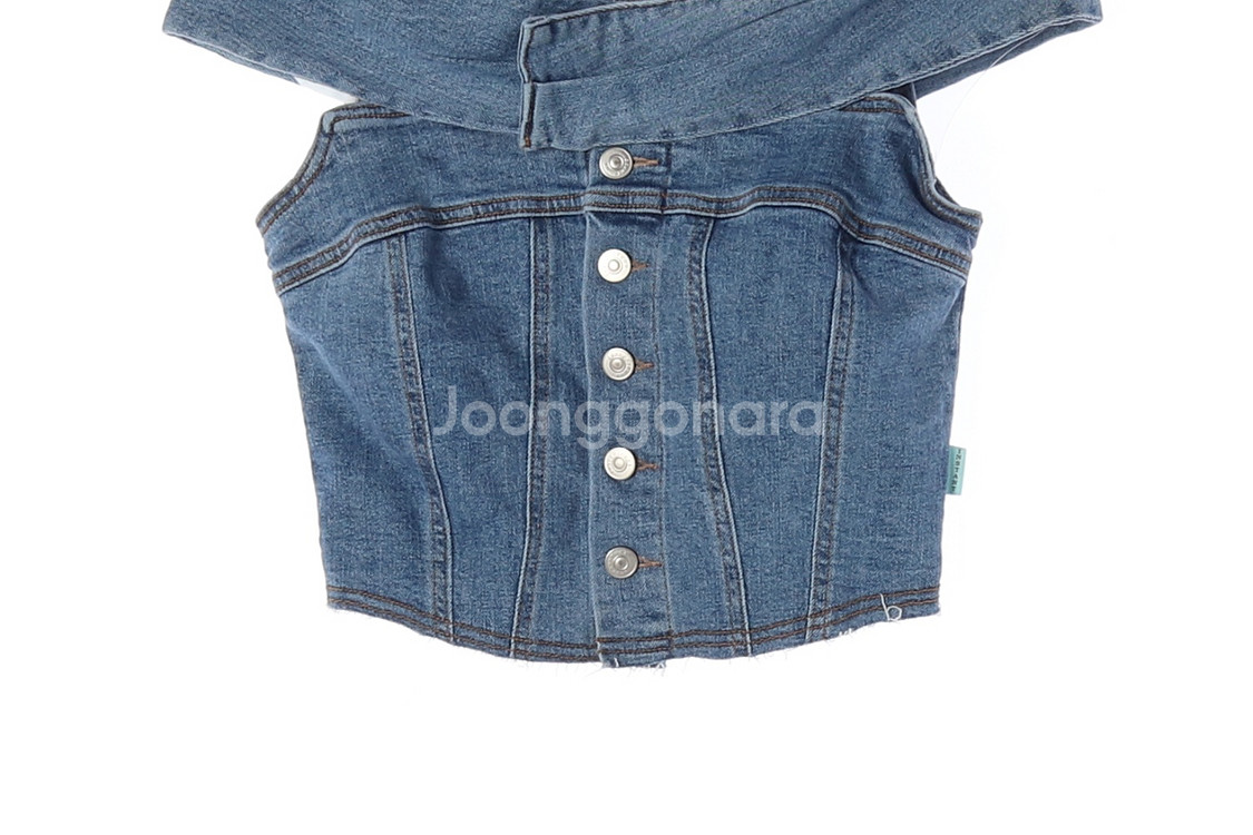 (새상품)[M]인스턴트펑크 데님 오프숄더 블라우스 청 튜브탑--2