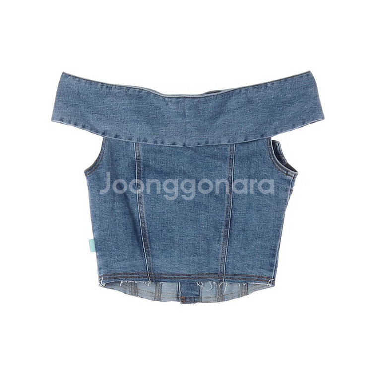 (새상품)[M]인스턴트펑크 데님 오프숄더 블라우스 청 튜브탑--3