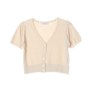 [F]타낫 베이지 물결 반팔 브이넥 크롭 니트 가디건