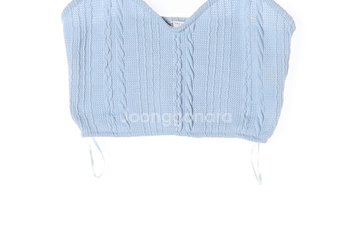 [S]자라 스카이블루 꽈배기 하트넥 뷔스티에 크롭탑 탱크탑--2