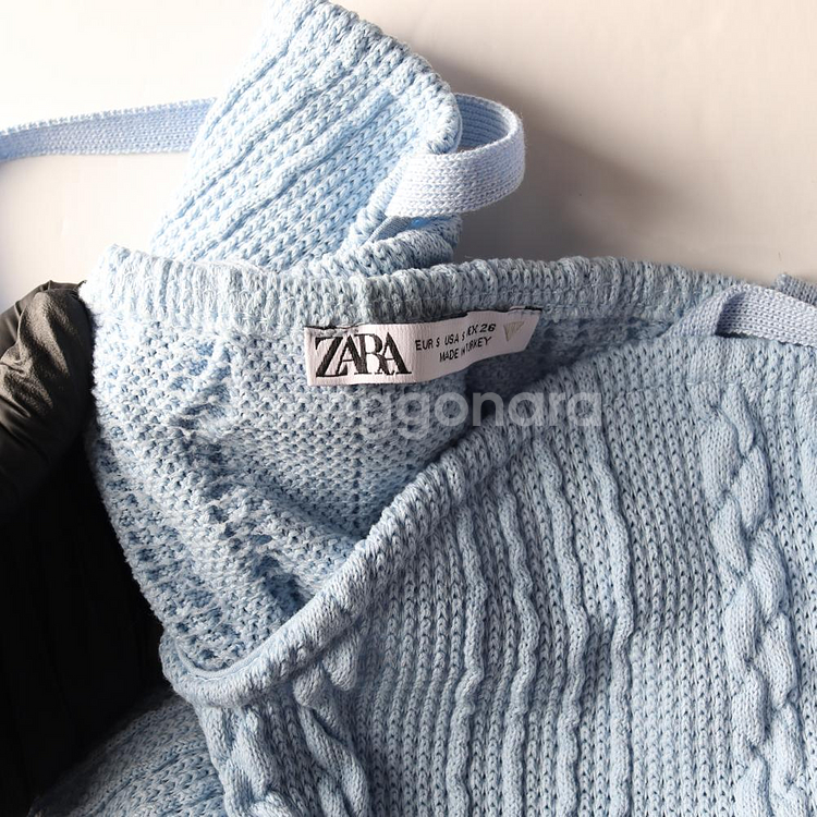 [S]자라 스카이블루 꽈배기 하트넥 뷔스티에 크롭탑 탱크탑--4