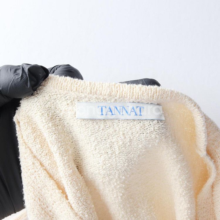 [F]타낫 베이지 물결 반팔 브이넥 크롭 니트 가디건--4