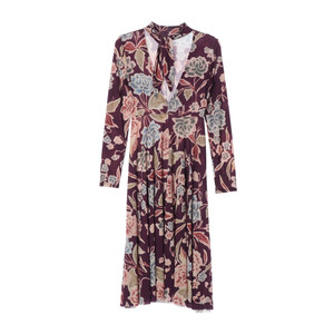 [XS]자라 퍼플 플로럴 브이넥 리본 스카프 긴팔 롱 원피스 드레스