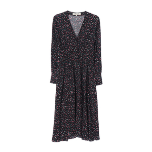 [S]다이앤본퍼스텐버그 블랙 멀티 도트 브이넥 긴팔 롱 원피스