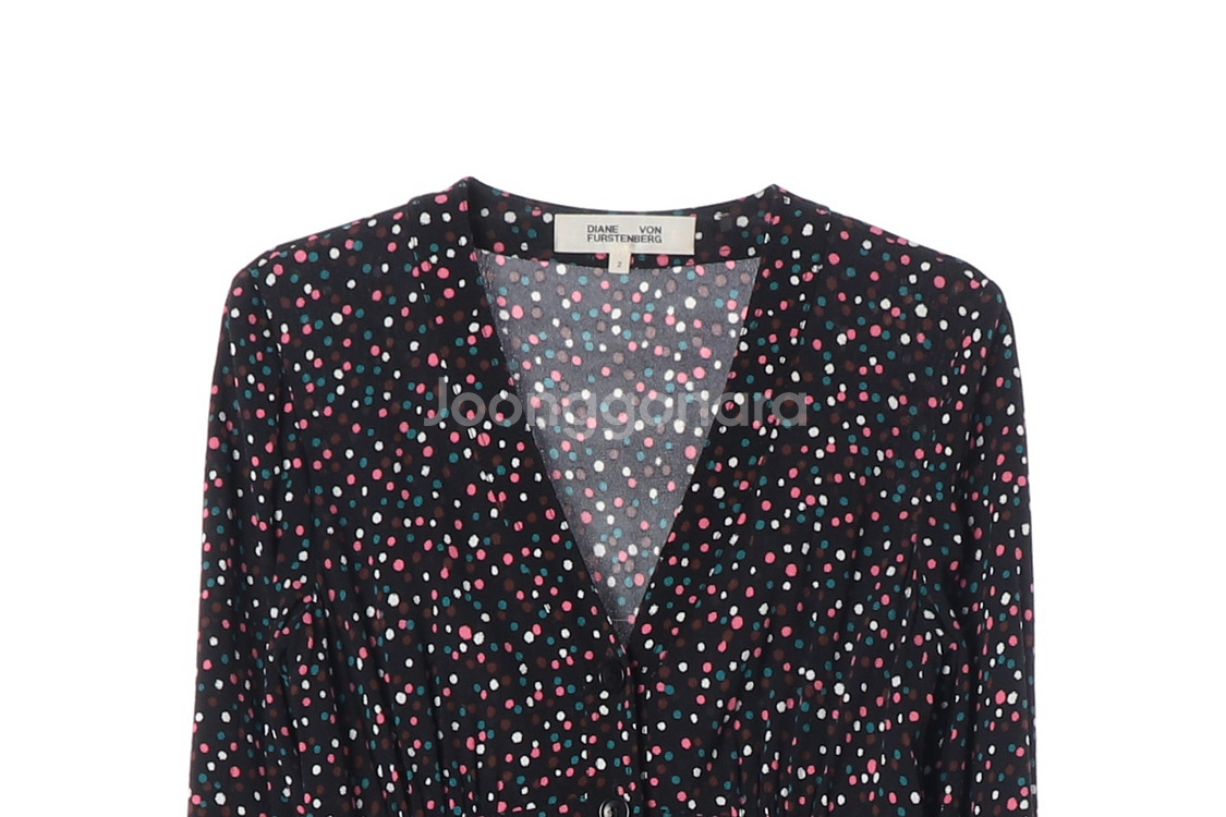 [S]다이앤본퍼스텐버그 블랙 멀티 도트 브이넥 긴팔 롱 원피스--1