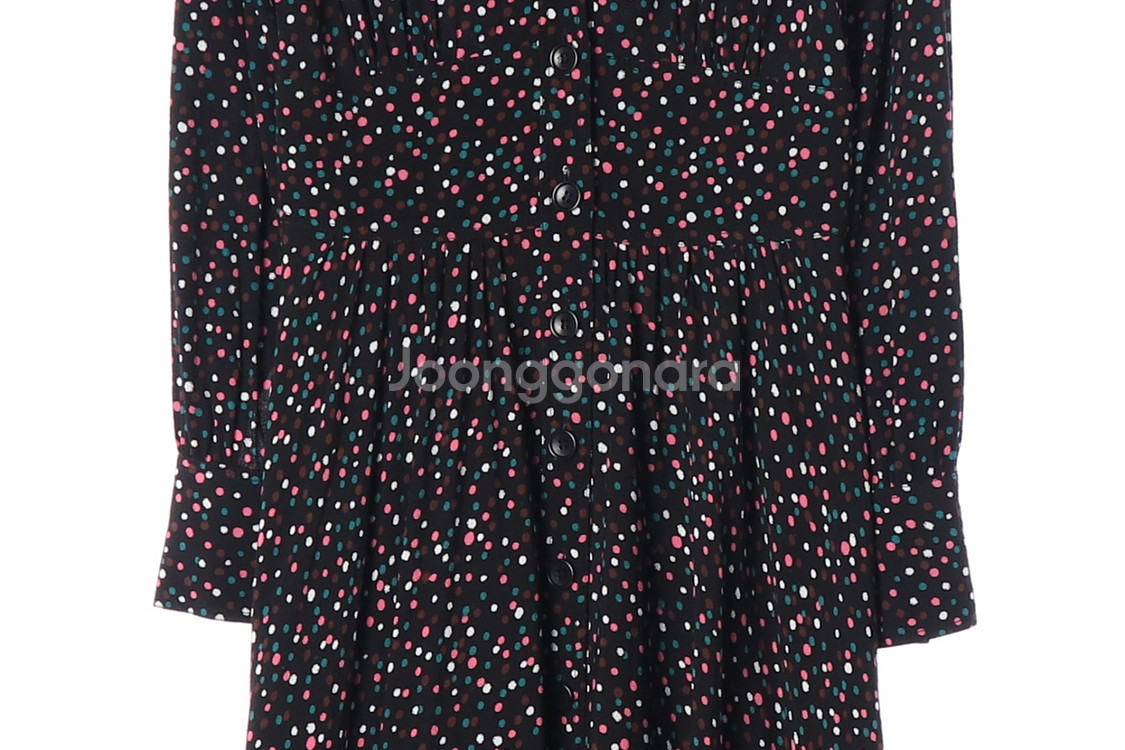 [S]다이앤본퍼스텐버그 블랙 멀티 도트 브이넥 긴팔 롱 원피스--2