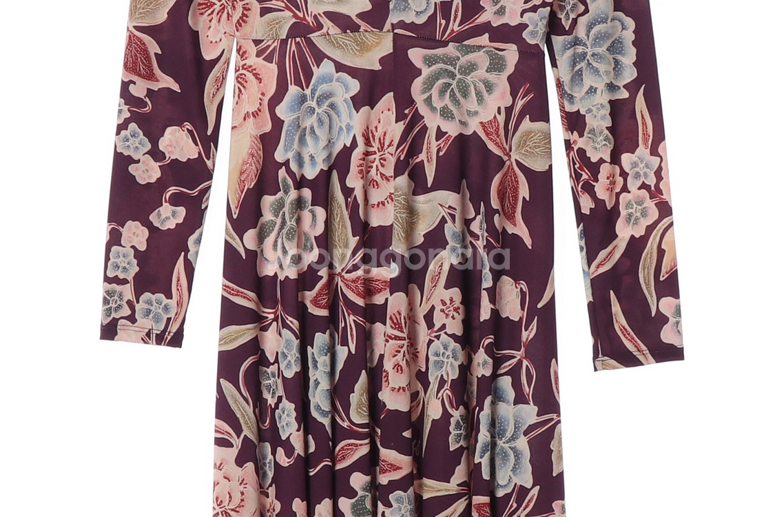 [XS]자라 퍼플 플로럴 브이넥 리본 스카프 긴팔 롱 원피스 드레스--2