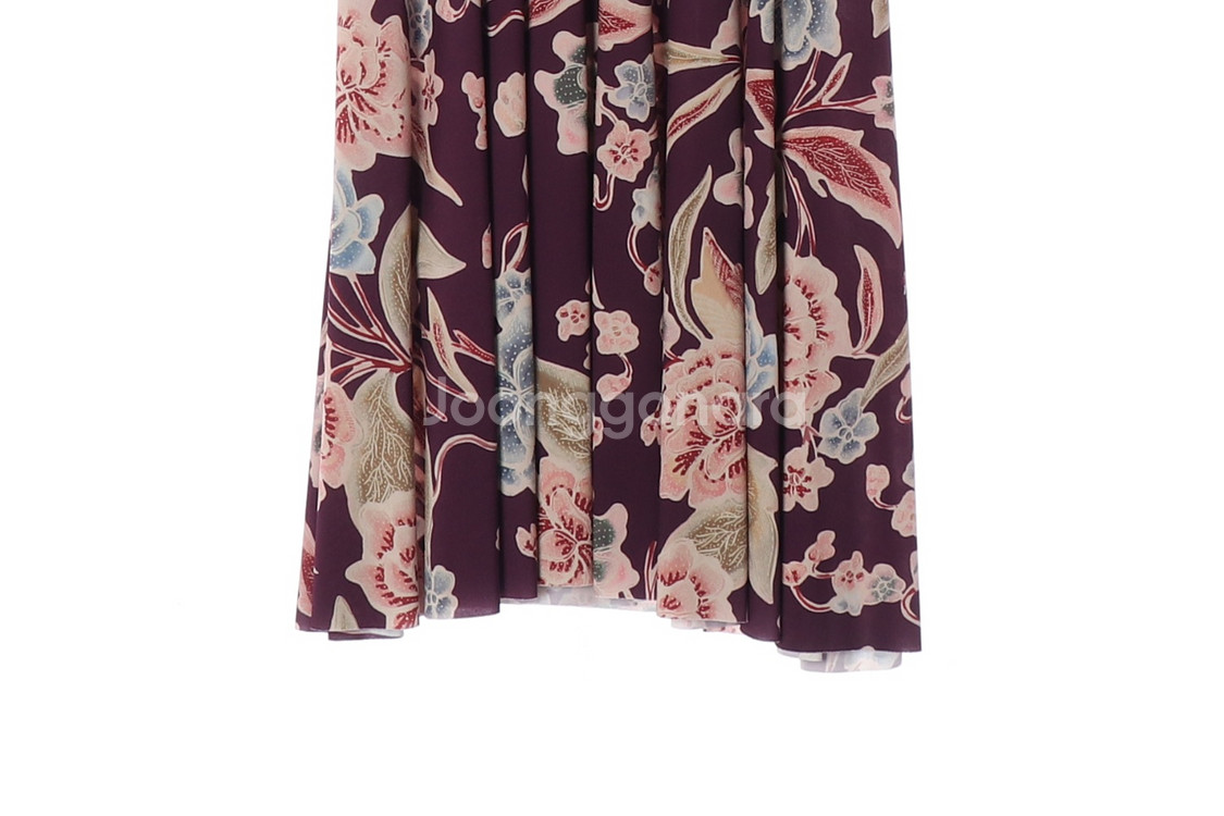 [XS]자라 퍼플 플로럴 브이넥 리본 스카프 긴팔 롱 원피스 드레스--3