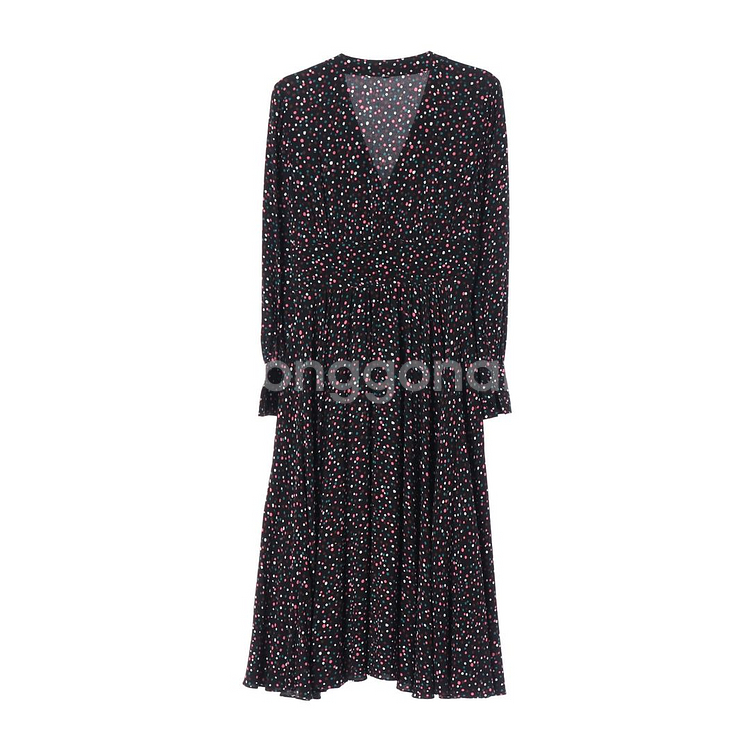 [S]다이앤본퍼스텐버그 블랙 멀티 도트 브이넥 긴팔 롱 원피스--4