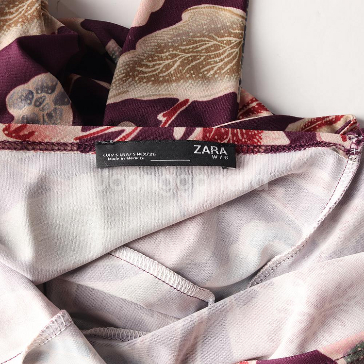 [XS]자라 퍼플 플로럴 브이넥 리본 스카프 긴팔 롱 원피스 드레스--5