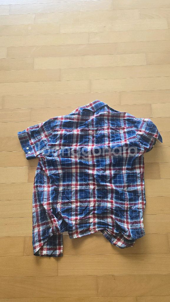 아야모리에 체크 반팔 남방 셔츠 48사이즈--1