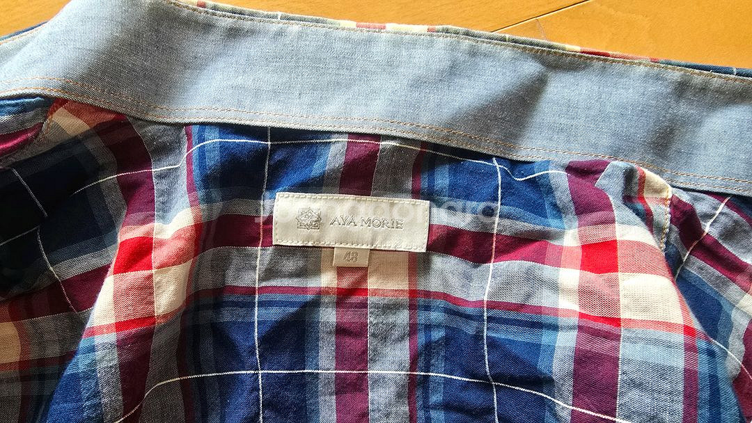 아야모리에 체크 반팔 남방 셔츠 48사이즈--3