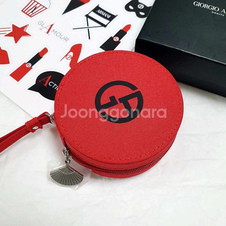 아르마니 파우치 라운드 레드 스티커포함--1