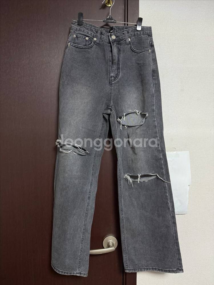 트임 데님 와이드 팬츠 (M)--4