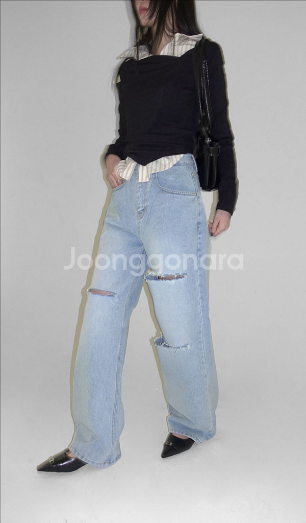 트임 데님 와이드 팬츠 (M)--2