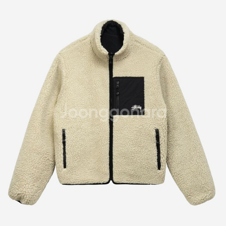 Stussy 스투시 8볼 쉐르파 리버시블 양털 후리스 집업 자켓 8Ball Sherpa Jacket Natural--1