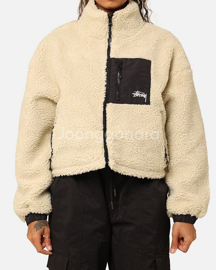 Stussy 스투시 8볼 쉐르파 리버시블 양털 후리스 집업 자켓 8Ball Sherpa Jacket Natural--5