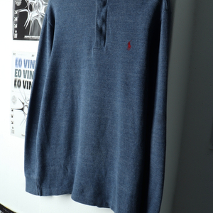 (M-L) 폴로 랄프로렌 카라 긴팔티셔츠 반집업 블루