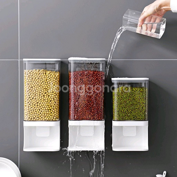 벽걸이 스탠드 곡물보관통 4개 시리얼보관 세제보관--2