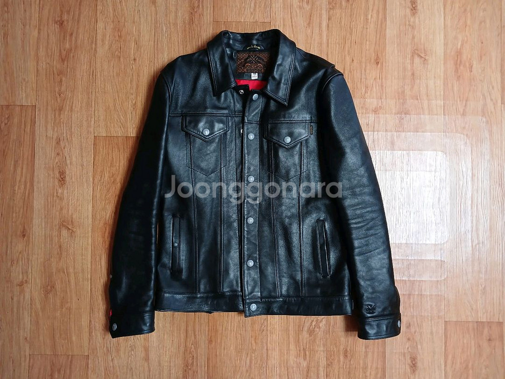 누드본즈(정품) 남성 머스탱 레더 트러커 자켓 (블랙) (M 95~100) (상태 최상급)--1