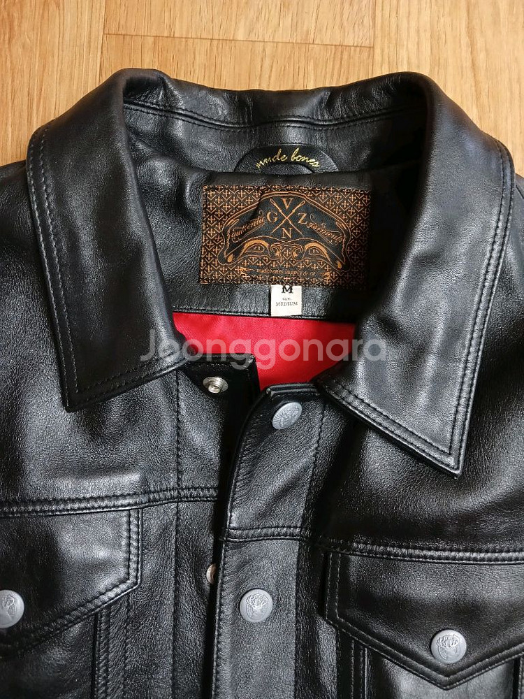 누드본즈(정품) 남성 머스탱 레더 트러커 자켓 (블랙) (M 95~100) (상태 최상급)--0