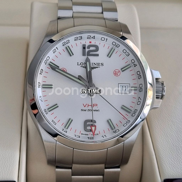 론진 콘퀘스트 V.H.P GMT 흰판 43mm--0