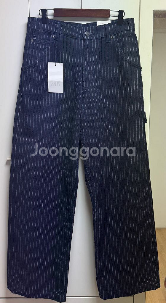 자라 스트라이프 릴렉스핏 팬츠 블루 29사이즈--1