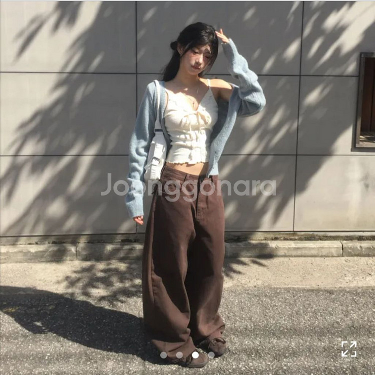 [브라운/S] 모디무드 어텀 던킨 벌룬 워크 커브드 면 코튼 팬츠--1