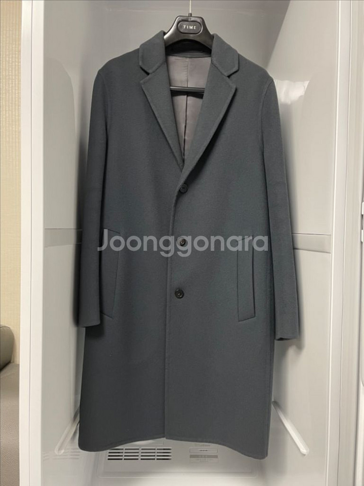 타임옴므 스모크그린 캐시미어 세미오버 핸드메이드코트95--0