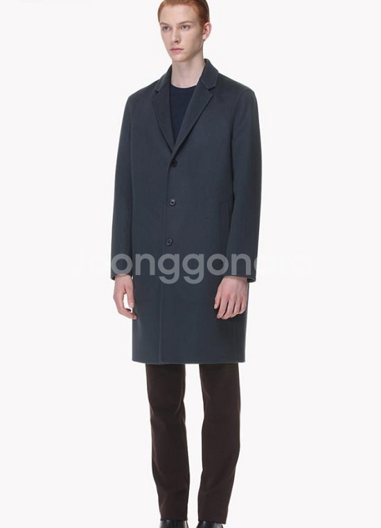 타임옴므 스모크그린 캐시미어 세미오버 핸드메이드코트95--5